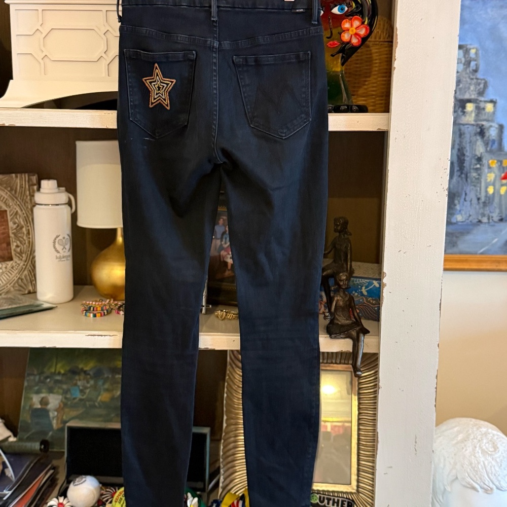 MOTHER jeans black size 26 high waisted looker blackbird star back pocket - Picture 6 of 7